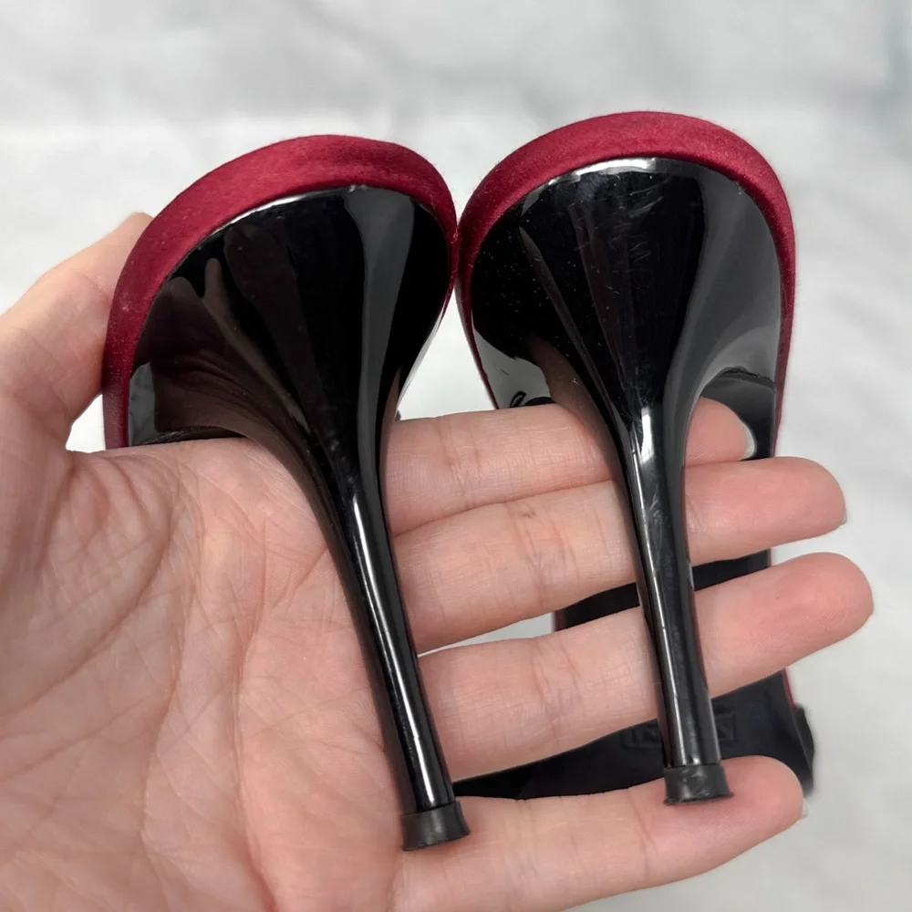 Giuseppe Zanotti Vicini Vintage Y2K Silk Satin Minimalist Slide Mule Sandal Heel - Picture 6 of 15